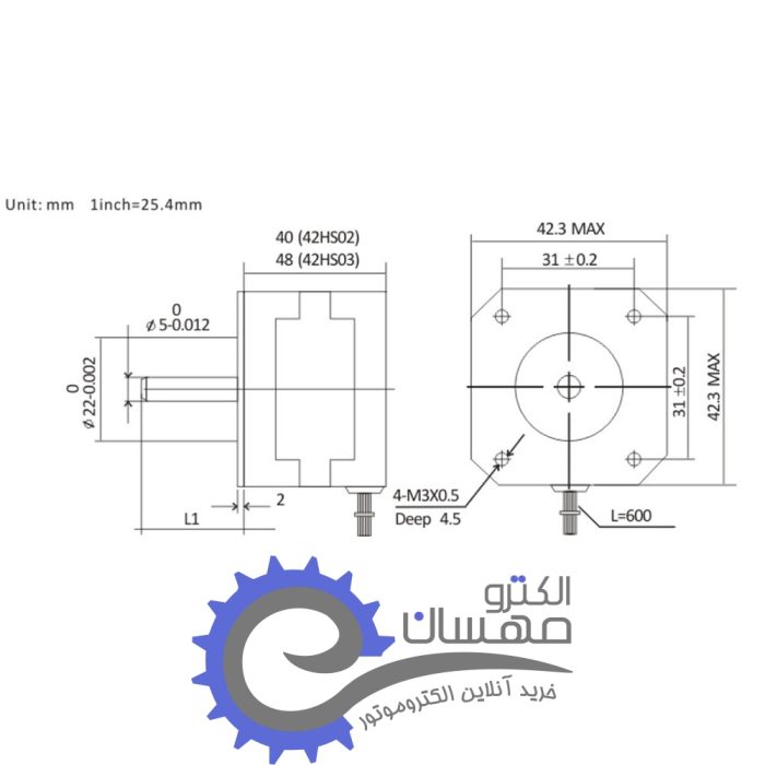استپ موتور3.2 کیلوگرم سانتی متر 42HS02 مدل لیدشاین دو فاز 8 سیم گام 1.8 درجه - Image 2