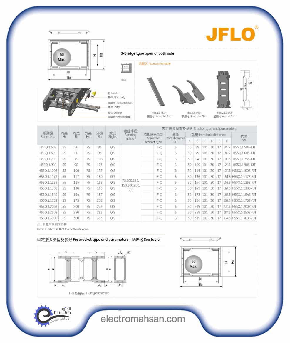 انرژی چین (انرژی گاید) جفلو سایز 55 در 100 شعاع 150 میلی متر سری H قفسی ساخت چین JFLO 12
