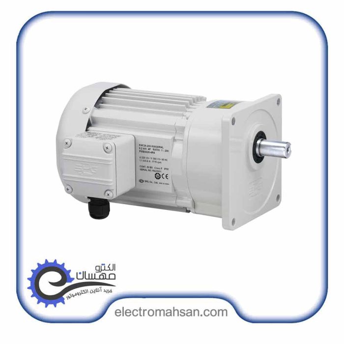 موتور گیربکس صنعتی 1.5 کیلووات 56 دور سه فاز نیم فلنج B14 ساخت SPG کره - Image 2