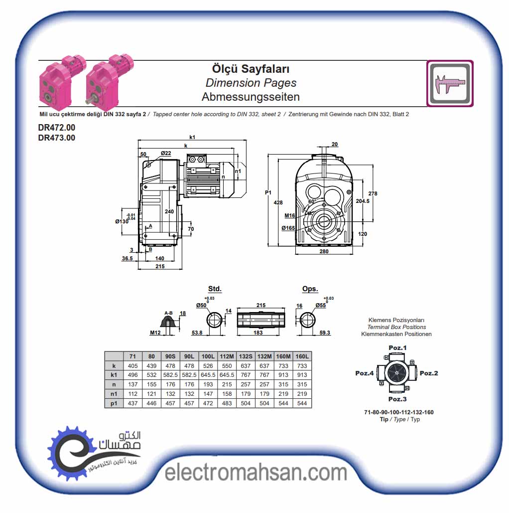 موتور گیربکس ایلماز 3 کیلو وات 31 دور سه فاز شفت موازی(آویز) dr473 1
