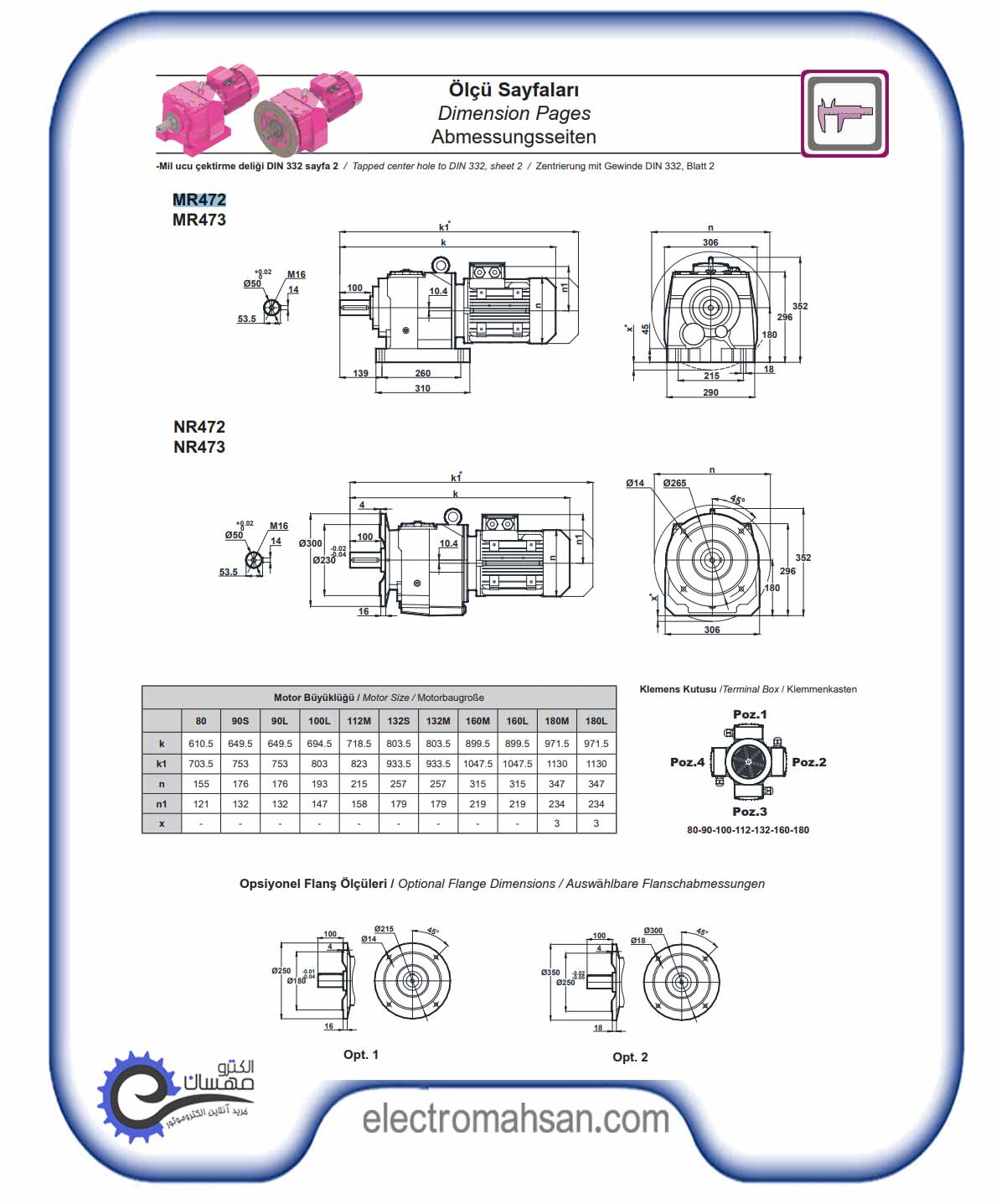 موتور گیربکس ایلماز 1.5 کیلو وات 9.2 دور سه فاز پایه دار شفت مستقیم nr472 1
