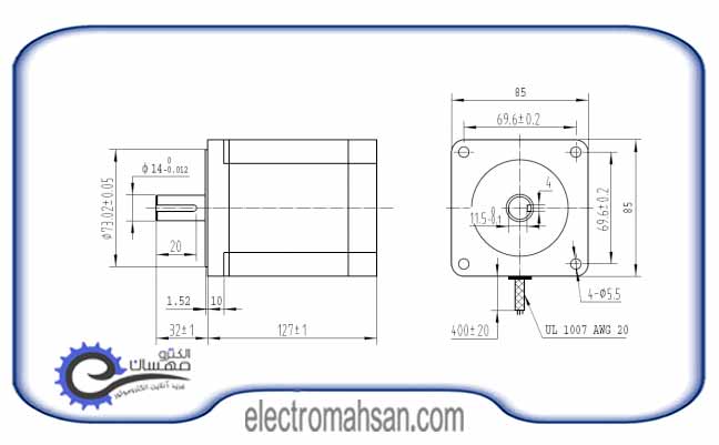 استپ موتور اچ کیو ام 70 کیلوگرم سانتی متر، سه فاز، 3 سیم، مدل 3E086-70 3E086 70 2