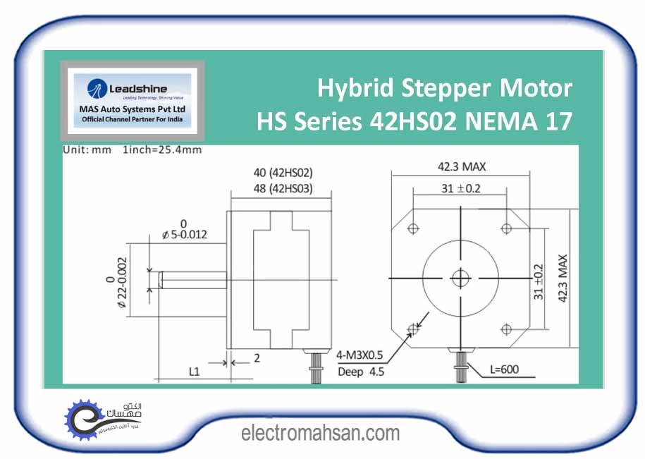 استپ موتور3.2 کیلوگرم سانتی متر 42HS02 مدل لیدشاین دو فاز 8 سیم گام 1.8 درجه 42hs02 1