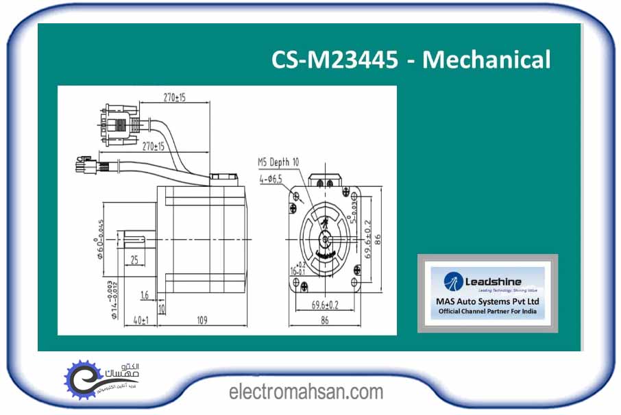 استپ موتور انکودردار لیدشاین 40 کیلوگرم سانتی متر ، دو فاز، 4 سیم ، مدل CS-M23440 m23440 1 2